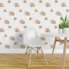 Peel & Stick Wallpaper 2FT Wide Woodland Baby Cute Fawn Watercolor Rainbow Kids Forest Deer Animals Custom Removable Wallpaper by Spoonflower