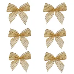 Northlight Glitter Striped 2-Loop Christmas Bow Decorations - 5.5" - Gold - Pack of 6
