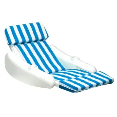 Swim Central 66" Sunchaser Striped Blue and White Swimming Pool Floating Cushion Lounge Chair