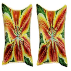 Pair of Betsy Drake Yellow Lily Large Pillows 18 Inch x 18 Inch