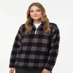 J. America&reg; Women&rsquo;s Epic Sherpa Quarter Zip Pullover Black charcl buffalo