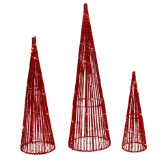 Northlight LED Lighted Glitter Cone Tree Outdoor Christmas Decorations - 23.5" - Set of 3 Red