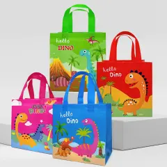 Wrapables Non-Woven Reusable Gift Bags with Handles for Parties, Birthdays, Favors and Treats (Set of 8) Dinosaurs