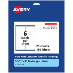 Avery Matte White Rectangle Labels, 3-1/3" x 4"