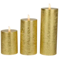 Northlight LED Flickering Flameless Pillar Christmas Candles - 8.75" - Gold - Set of 3