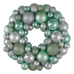 Northlight 3-Finish Shatterproof Ball Christmas Wreath - 13" - Silver and Seafoam Green - Unlit
