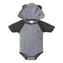Rabbit Skins&reg; Fine Jersey Infant Short Sleeve Raglan Bodysuit with Hood & Ears Granite Heather