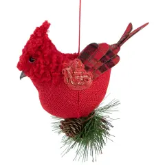 Northlight Burlap Cardinal with Pine Needles and Berries Christmas Ornament - 5.25" - Red