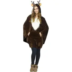 Fun World Brown and White Pullover Reindeer Poncho with Antlers Women Adult Christmas Costume - One Size