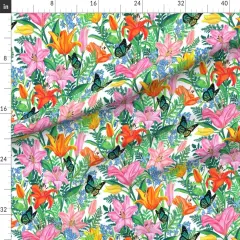 Various Fabrics by the Yard or Fat Quarter Butterfly Colorful Floral Garden Lily Flowers Cottagecore Custom Printed Fabric by Spoonflower