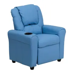 Emma and Oliver Contemporary Kids Recliner with Cup Holder and Headrest Light Blue Vinyl