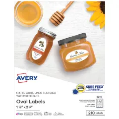 Avery Printable Blank Oval Labels, 1-1/8" x 2-1/4", Textured Matte White, 210 Customizable Labels (8216)