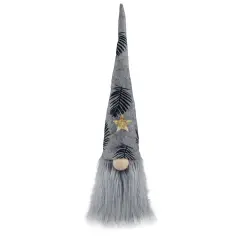Northlight Lighted Star Gnome with Palm Leaves Hat Christmas Decoration - 16" - Gray and Black