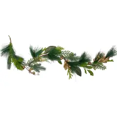 Northlight 5' Leaves Berry and Cedar Glittered Dusted Artificial Christmas Garland - Unlit Green