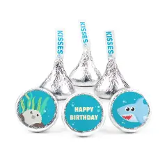 324ct Blue Shark Birthday Party Stickers for Hershey's Kisses Kid's Party Favors, Party Supplies - DIY - Candy Not Included - By Just Candy