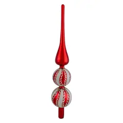 Northlight Iridescent Glittered Glass Finial Christmas Tree Topper - 14.75" - Red and White