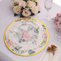 Floral Disposable Paper Charger Plates: Party Decor Gold
