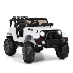 12V Kids Remote Control Riding Truck Car with LED Lights Perfect Gift for Boys Girls White