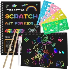 Scratch Paper Art Set for Kids, 2 Pack Scratch Off Art Notebook Crafts Valentines Day Gift for Kids Ages 3-12 Girls Boys Birthday Easter Christmas Party Games DIY Favor Activity