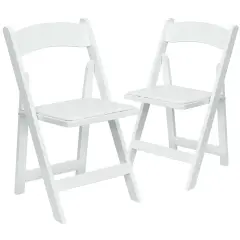 Emma and Oliver 2 Pack Wedding Party Event Wood Folding Chair with Vinyl Padded Seat White