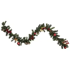 Northlight Pre-Lit Battery Operated Decorated Pine Christmas Garland - 6'x 8" - Warm White LED Lights Green