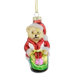 Northlight Santa Bear with Gift Bag Glass Christmas Ornament - 3.25" - Red