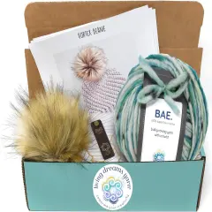 DIY Winter Hat Crochet Kit. Includes Bulky Superfine Merino Wool Yarn, Printed Pattern, Pom-Pom, Rim Tag. Soft, Cozy, Great for Gifts Spring Fling