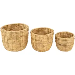 Northlight Set of 3 Bisque Woven Round Water Hyacinth Storage Baskets 13.75" Beige