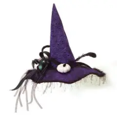 Melrose 22" Purple and Black Witch Halloween Hat with Pumpkins Tabletop Decor