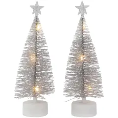 Northlight LED Lighted Mini Bottle Brush with Star Topper Christmas Village Trees - Set of 2 Silver