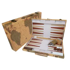 WE Games Tan Map Style Leatherette Backgammon Set, 18 x 11 in. closed