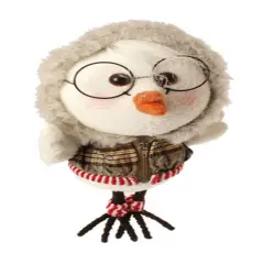 Raz 9" White and Brown Plaid Trimmed Hoodie Bird Christmas Ornament