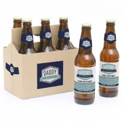 Big Dot of Happiness Daddy's First Milestones - Decorations for Men - 6 Beer Bottle Label Stickers and 1 Carrier