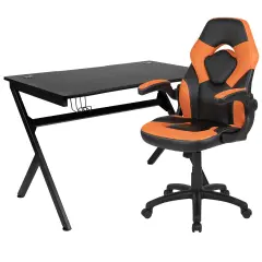 Emma and Oliver Gaming Desk Bundle - Cup/Headphone Holders, Wire Management Orange