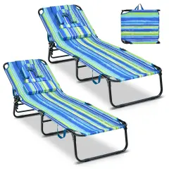 Costway 2 PCS Beach Chaise Lounge Chair with Face Hole Pillows & Adjustable Backrest