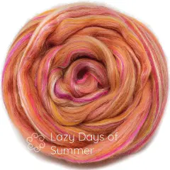 Silk Merino Blended Roving. Soft Combed Top Fiber for Spinning, Felting, & Fiber Arts. Lazy Days of Summer