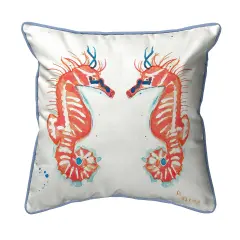 Betsy Drake Coral Sea Horse Extra Large 22 X 22 Indoor / Outdoor White Pillow