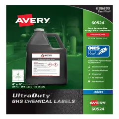 Avery UltraDuty GHS Chemical Labels for Pigment Inkjet Printers, Permanent Adhesive, Waterproof, UV Resistant, 4" x 4",200Labels (60524)