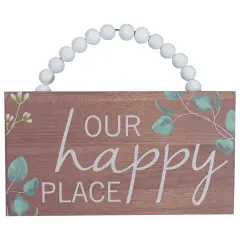 Northlight Beaded Hanger "Our Happy Place" Floral Wall Art Plaque - 7.75" Brown