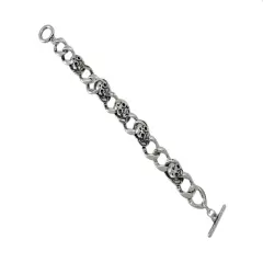 Curb Chain Link Bracelet with Skulls and Toggle Clasp