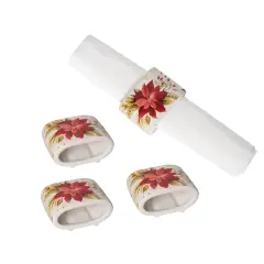 Red Poinsettia Christmas Decorative Napkin Ring Set of 4