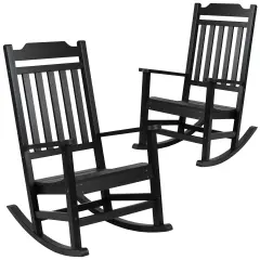 Merrick Lane Set of 2 HillfordPoly Resin Indoor/Outdoor Rocking Chairs Black
