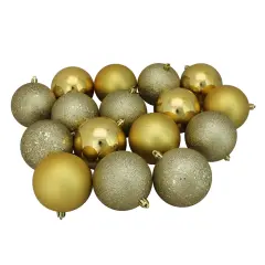 Northlight Shatterproof 4-Finish Christmas Ball Ornaments - 3" (75mm) - Vegas Gold - 16ct