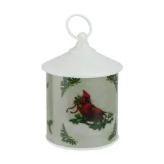 Roman 7.5" White and Red Battery Operated LED Lighted Resting Cardinal Scene Christmas Lantern