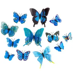 Wrapables 3D Double Wings Butterfly Decorative Wall Decor Stickers, Decals for Bedroom (24 pcs) Blue