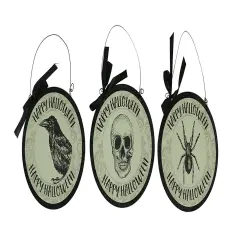3 Piece Set of Vintage Gothic Happy Halloween Wall Hangings 9.5 inch