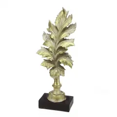 A & B Floral 15" Rich Elegance Distressed Gold Leaf Finial with Black Base Christmas Decoration