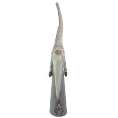 Northlight Tall Cone Gnome with Buttoned Plaid Christmas Tree Figure - 22" - Gray and Brown