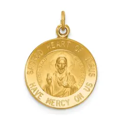 14K Yellow Gold Sacred Heart of Jesus Medal Charm Jewerly 19mm x 15mm