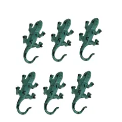 Distressed Green Metal Lizard Wall Hooks Set of 6